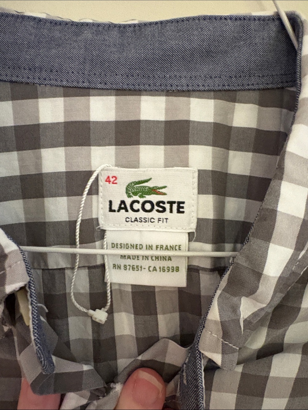 Lacoste Men's Gray & White Checked Button-Down Shirt Size 42 (large) - Picture 3 of 7